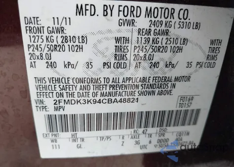 2012 Ford Edge Limited from USA, damaged, VIN 2FMDK3K94CBA48821